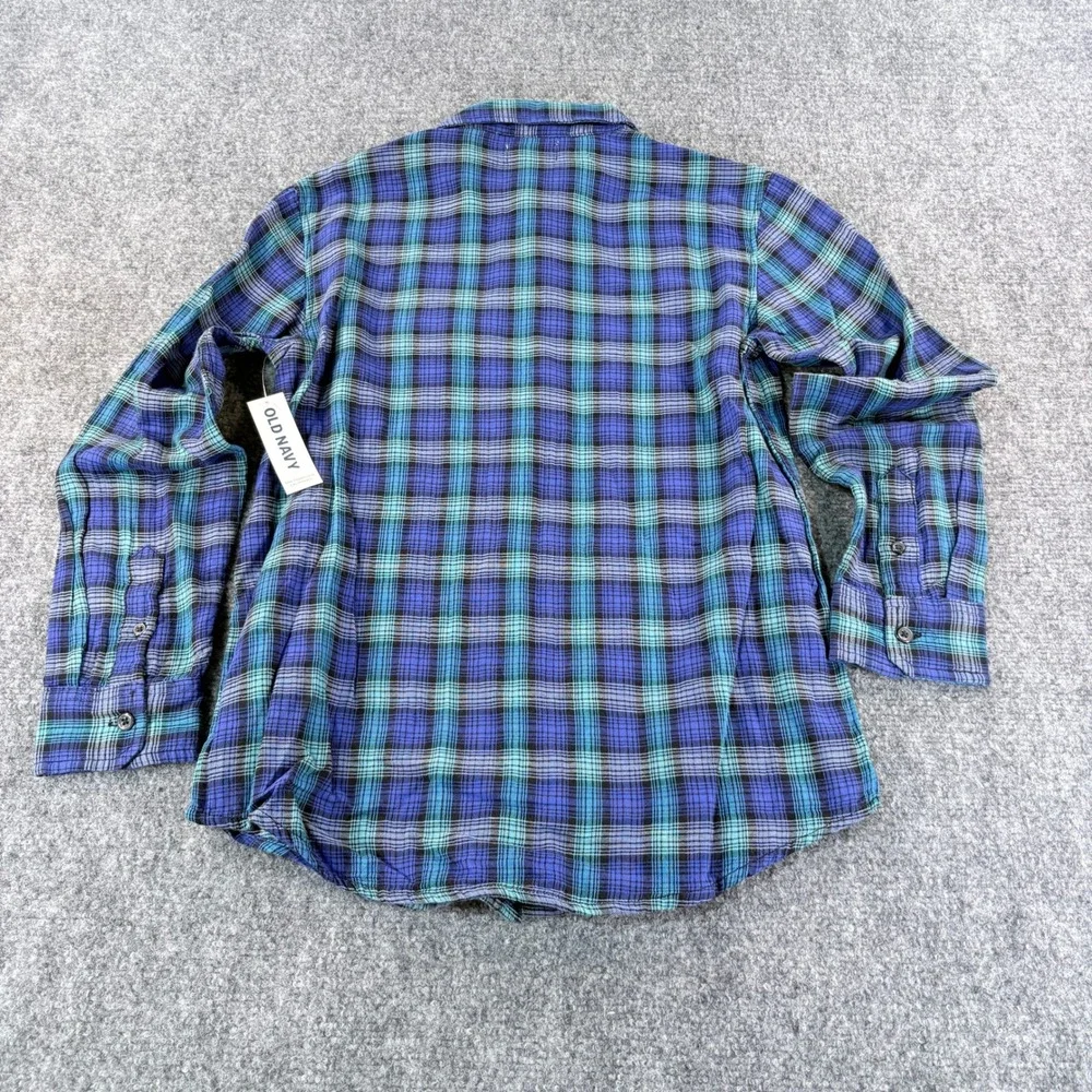 Old Navy Kids Blue Teal Plaid Flannel Button Down Shirt Size L 10-12‎ NWT